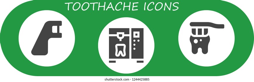 Vector icons pack of 3 filled toothache icons. Simple modern icons about  - Dental floss, Tooth