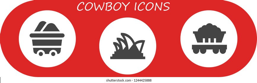 Vector icons pack of 3 filled cowboy icons. Simple modern icons about  - Wagon, Opera house