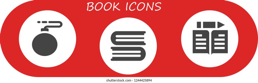 Vector icons pack of 3 filled book icons. Simple modern icons about  - Bomb, Books, Learn