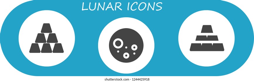 Vector icons pack of 3 filled lunar icons. Simple modern icons about  - Ingot, Full moon, Ingots