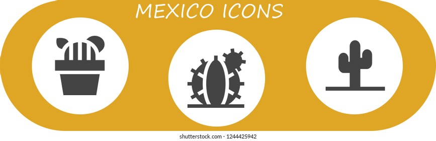 Vector icons pack of 3 filled mexico icons. Simple modern icons about  - Cactus