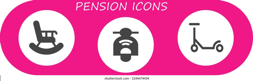 Vector icons pack of 3 filled pension icons. Simple modern icons about  - Retirement, Scooter
