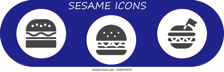Vector icons pack of 3 filled sesame icons. Simple modern icons about  - Burger