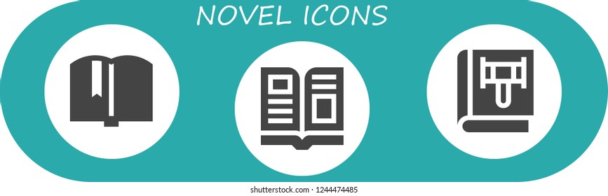 Vector icons pack of 3 filled novel icons. Simple modern icons about  - Book, Magazine