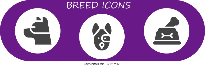 Vector icons pack of 3 filled breed icons. Simple modern icons about  - Dog