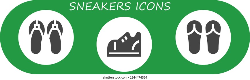 Vector icons pack of 3 filled sneakers icons. Simple modern icons about  - Sandals, Sneakers