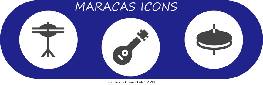 Vector icons pack of 3 filled maracas icons. Simple modern icons about  - Cymbals, Mandolin