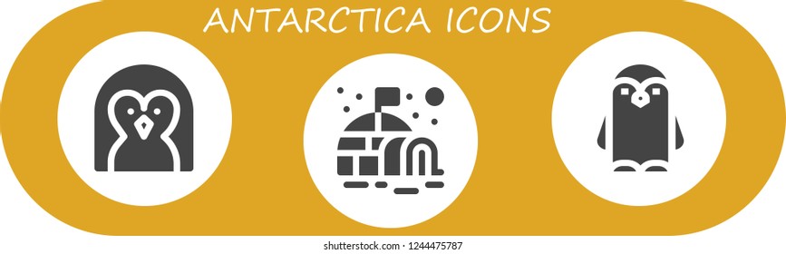 Vector icons pack of 3 filled antarctica icons. Simple modern icons about  - Penguin, Igloo