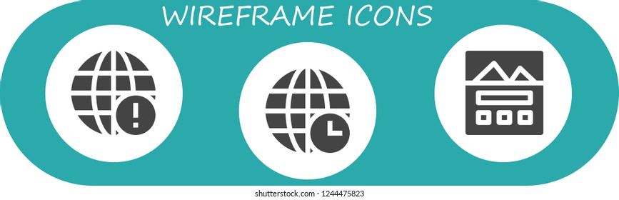 Vector icons pack of 3 filled wireframe icons. Simple modern icons about  - Earth grid, Landing page