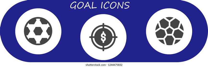 Vector icons pack of 3 filled goal icons. Simple modern icons about  - Ball, Target, Soccer ball