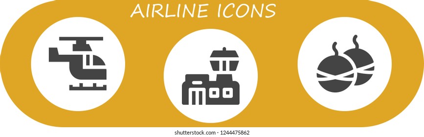 Vector icons pack of 3 filled airline icons. Simple modern icons about  - Helicopter, Airport, Smoke bomb