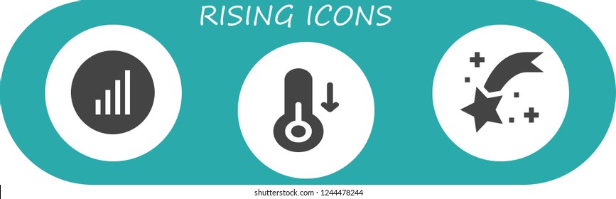 Vector icons pack of 3 filled rising icons. Simple modern icons about  - Bars graphics, Temperature, Shooting star