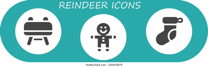 Vector icons pack of 3 filled reindeer icons. Simple modern icons about  - Buck, Gingerbread, Christmas sock