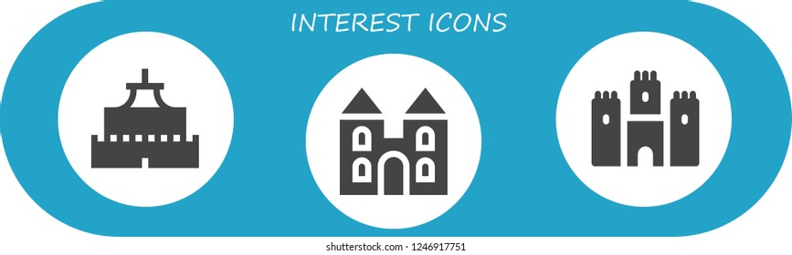 Vector icons pack of 3 filled interest icons. Simple modern icons about  - Castle