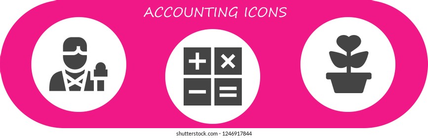 Vector icons pack of 3 filled accounting icons. Simple modern icons about  - Reporter, Calculator, Growth