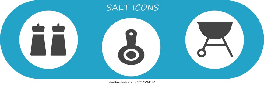 Vector icons pack of 3 filled salt icons. Simple modern icons about  - Salt, Pan, Grill