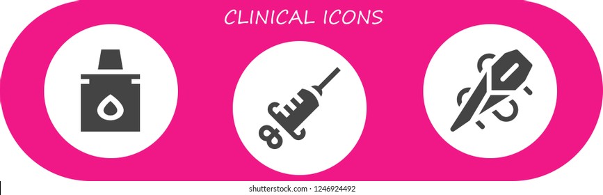 Vector icons pack of 3 filled clinical icons. Simple modern icons about  - Eyedropper, Syringe, Needle