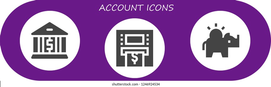 Vector icons pack of 3 filled account icons. Simple modern icons about  - Bank, Atm, Money box