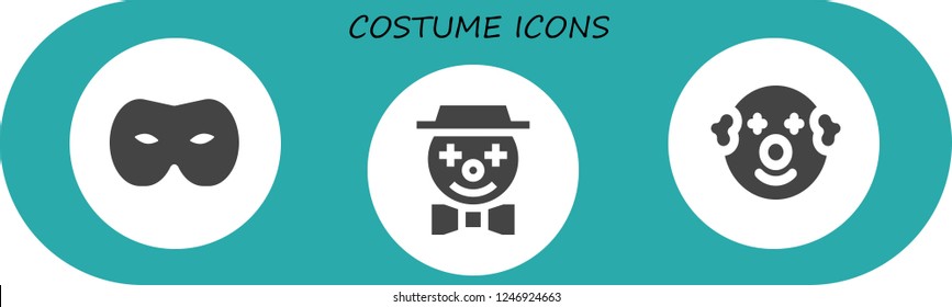 Vector icons pack of 3 filled costume icons. Simple modern icons about  - Mask, Clown
