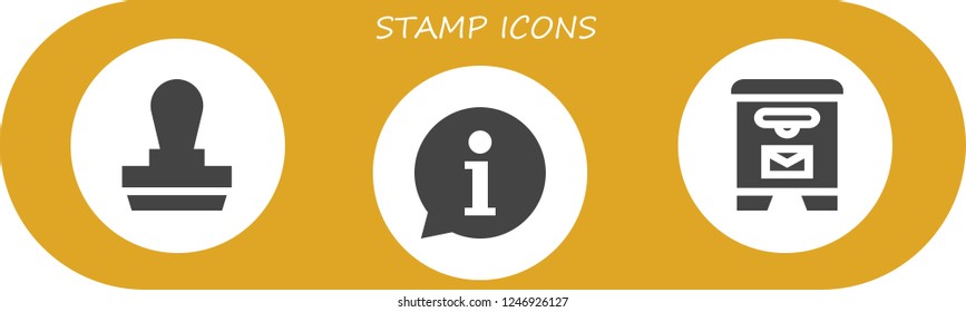 Vector icons pack of 3 filled stamp icons. Simple modern icons about  - Stamp, Information, Mail box