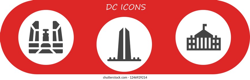 Vector icons pack of 3 filled dc icons. Simple modern icons about  - Democracy monument, Washington, White house