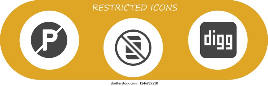 Vector icons pack of 3 filled restricted icons. Simple modern icons about  - No parking, No phone, Digg