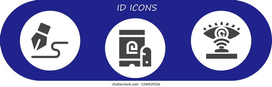 Vector icons pack of 3 filled id icons. Simple modern icons about  - Signature, Fingerprint, Eye scan