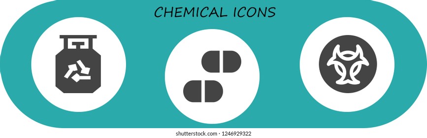 Vector icons pack of 3 filled chemical icons. Simple modern icons about  - Gas, Pills, Biohazard