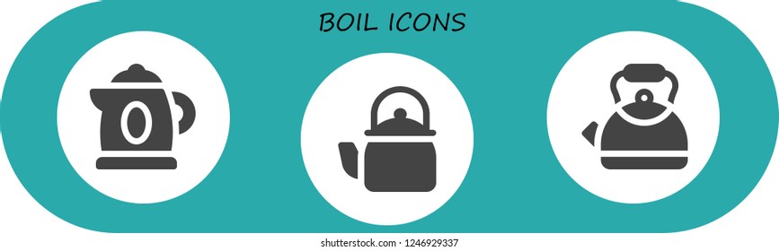 Vector icons pack of 3 filled boil icons. Simple modern icons about  - Kettle
