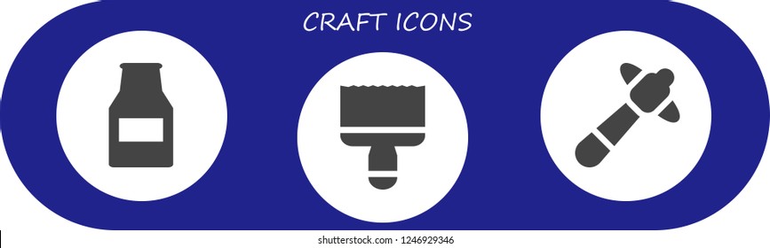 Vector icons pack of 3 filled craft icons. Simple modern icons about  - Beer bottle, Paint brush, Hammer