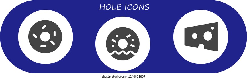 Vector icons pack of 3 filled hole icons. Simple modern icons about  - Doughnut, Cheese