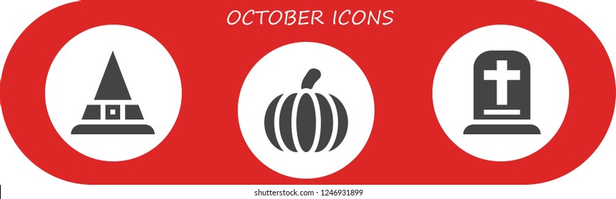 Vector icons pack of 3 filled october icons. Simple modern icons about  - Witch, Pumpkin, Gravestone