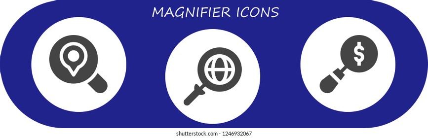 Vector icons pack of 3 filled magnifier icons. Simple modern icons about  - Search, Magnifying glass