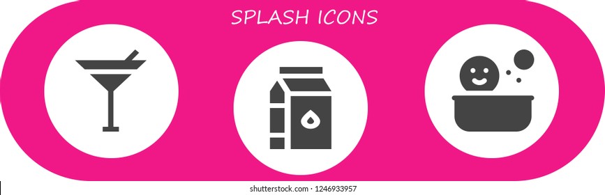 Vector icons pack of 3 filled splash icons. Simple modern icons about  - Martini, Milk, Shower