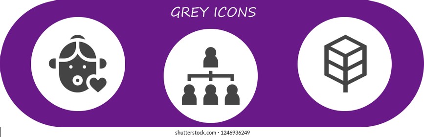 Vector icons pack of 3 filled grey icons. Simple modern icons about  - Girl, Hierarchical structure, Jungle disk