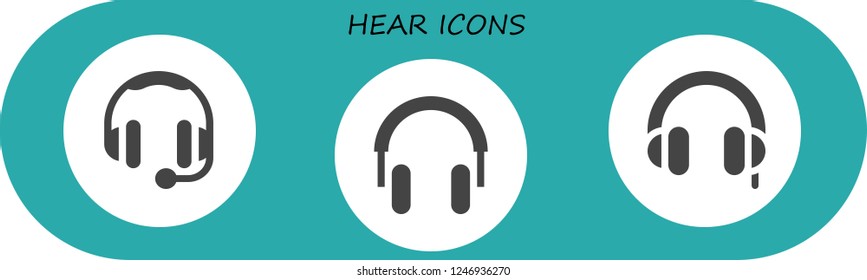Vector icons pack of 3 filled hear icons. Simple modern icons about  - Headphones