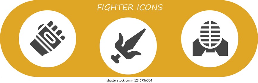 Vector icons pack of 3 filled fighter icons. Simple modern icons about  - Karate, Martial arts