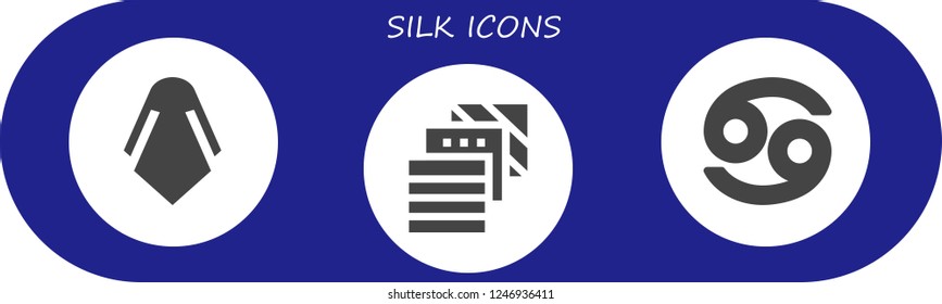 Vector icons pack of 3 filled silk icons. Simple modern icons about  - Silk, Fabric, Cancer