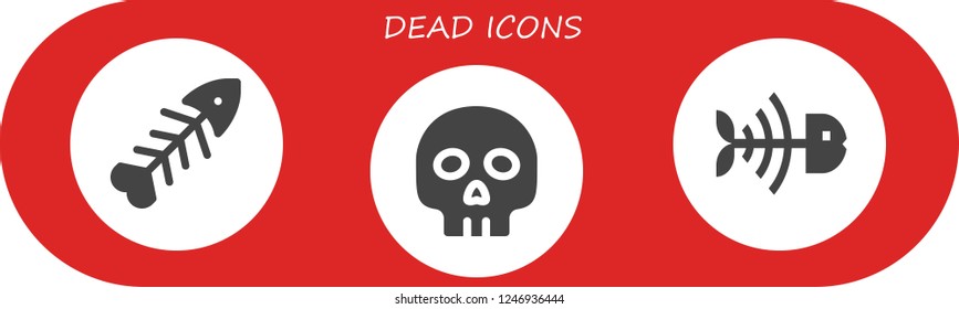 Vector icons pack of 3 filled dead icons. Simple modern icons about  - Fishbone, Yorick, Fish bone