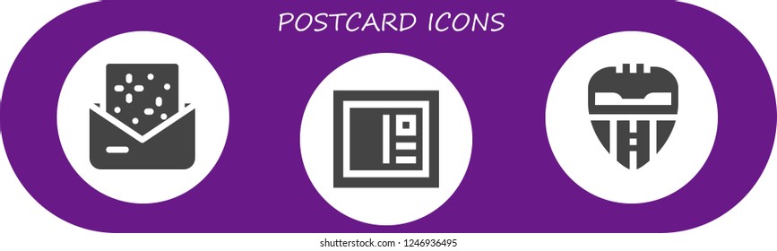 Vector icons pack of 3 filled postcard icons. Simple modern icons about  - Invitation, Postcard, Valencia