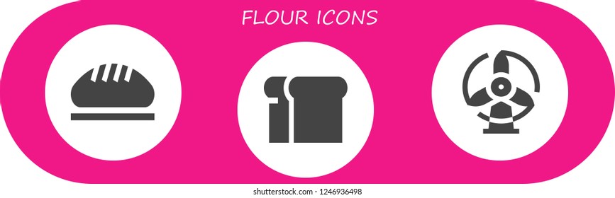 Vector icons pack of 3 filled flour icons. Simple modern icons about  - Bread, Windmill