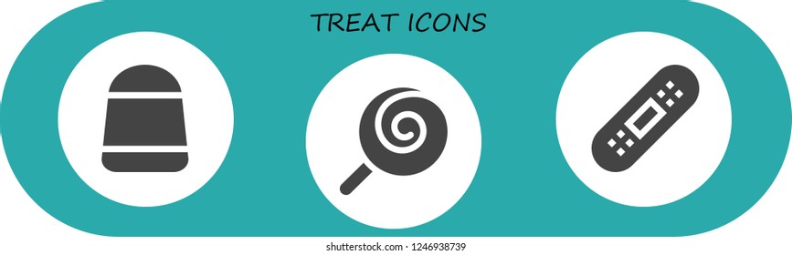 Vector icons pack of 3 filled treat icons. Simple modern icons about  - Candy, Lollipop, Bandage