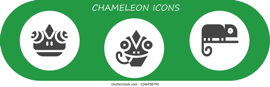 Vector icons pack of 3 filled chameleon icons. Simple modern icons about  - Chameleon