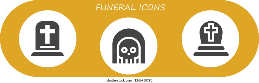 Vector icons pack of 3 filled funeral icons. Simple modern icons about  - Gravestone, Death, Cemetery