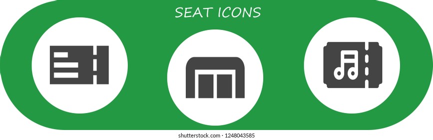 Vector icons pack of 3 filled seat icons. Simple modern icons about  - Plane ticket, Sofa, Ticket