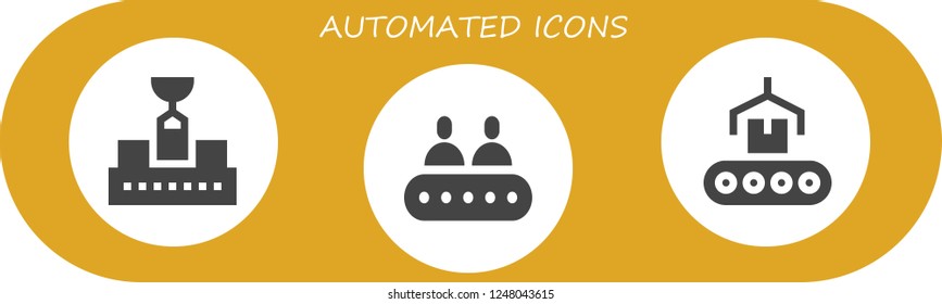 Vector icons pack of 3 filled automated icons. Simple modern icons about  - Conveyor