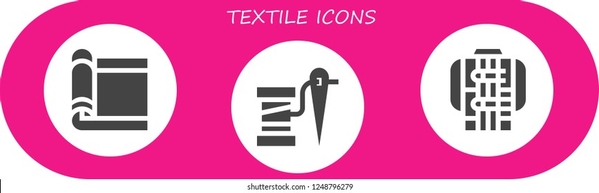 Vector icons pack of 3 filled textile icons. Simple modern icons about  - Carpet, Thread, Jacket