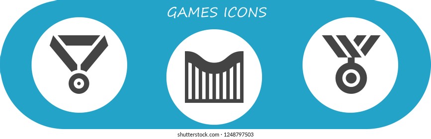 Vector icons pack of 3 filled games icons. Simple modern icons about  - Medal, Roller coaster