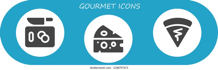 Vector icons pack of 3 filled gourmet icons. Simple modern icons about  - Chop, Cheese, Crepe