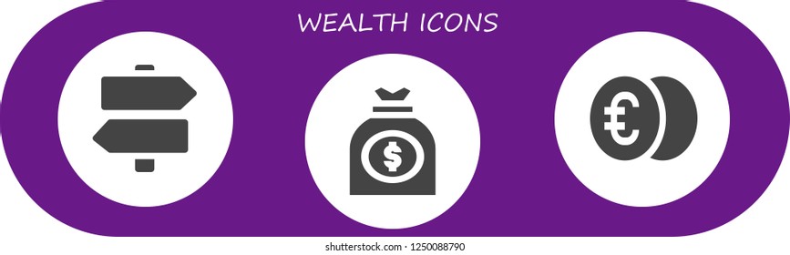 Vector icons pack of 3 filled wealth icons. Simple modern icons about  - Signs, Money bag, Euro